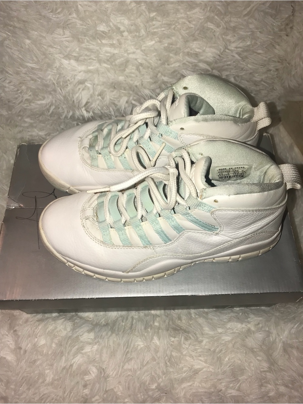 Jordan retro 10s 2005 1985 mint White High-Top Sneakers with Mint Accents